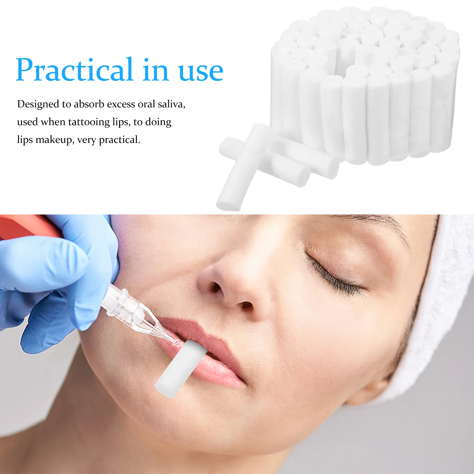 

1 коробка впитывающих ватных рулонов, многофункциональные для татуировки губ, стоматологических процедур, носовых пробок и хлопка для ухода за больными