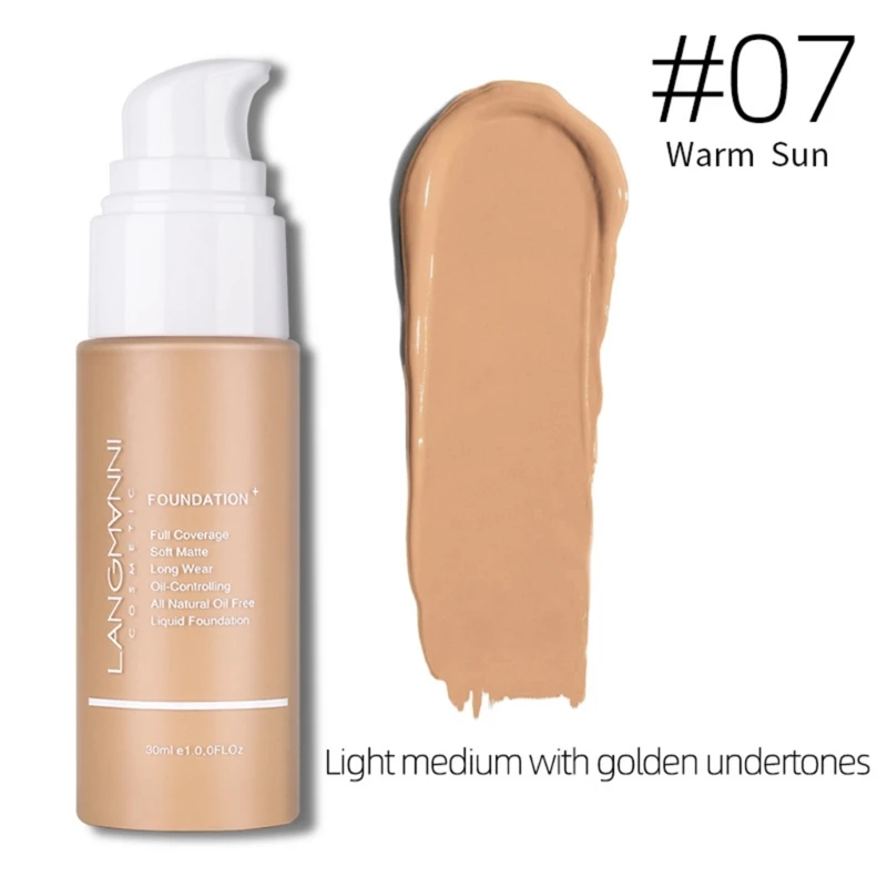 LANGMANNI Liquid Foundation Soft Matte Liquid Foundation 24HR Oil Control Concealer Foundation Full Coverage Makeup