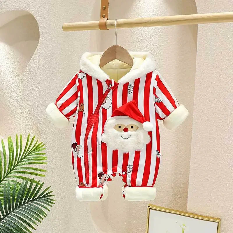 0-24 Months Toddler Baby Boy Girl Christmas Jumpsuit Hooded Long Sleeved Festival Romper Autumn&Winter Warm Bodysuit