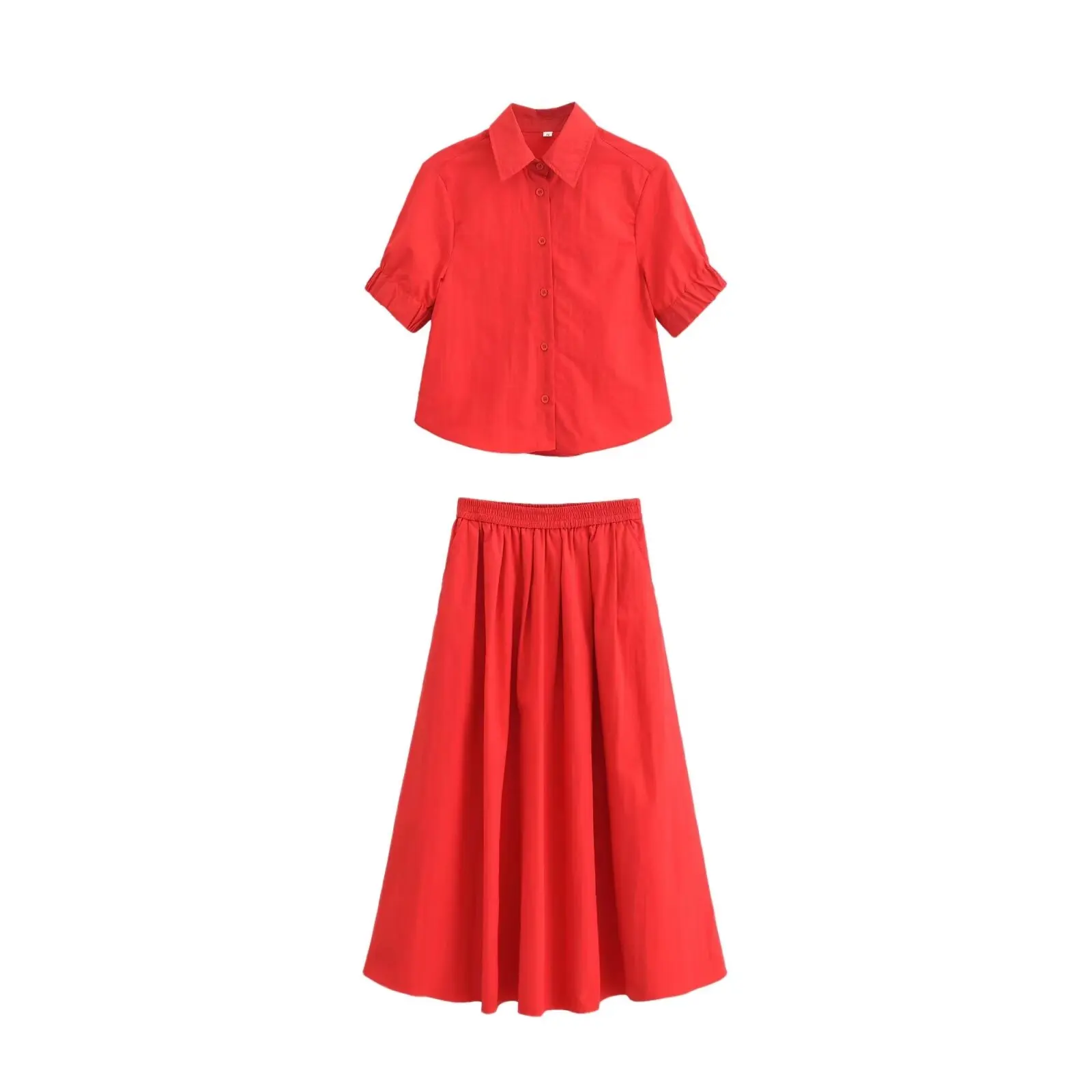 European and American cross-border women\'s clothing French high-end lapel short-sleeved casual shirt high-waist versatile skirt