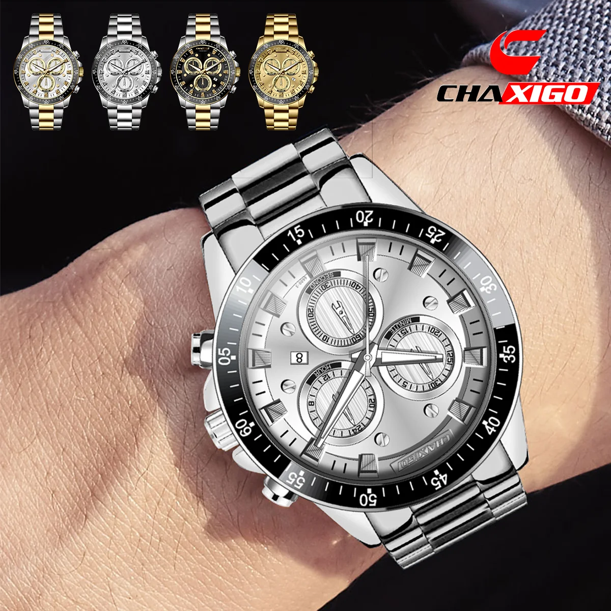 

CHAXIGO Men's Watch 42mm Stainless Steel with Luminous Hands, 3ATM Waterproof Quartz Movement, Business Casual Watch with Date