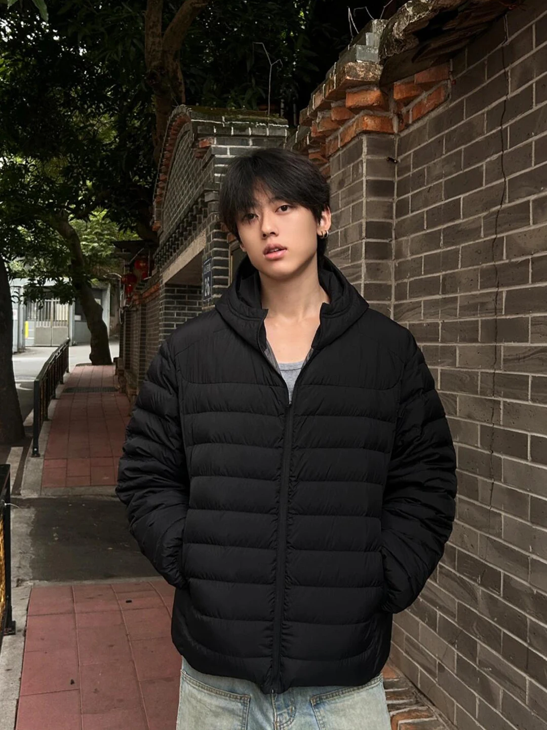 

Bla Lightweight Men's down Jaet Winter Outdoor Sports Coat Slim Fit Long Sve Zipper Closure Hooded Cotton Padded Jaet