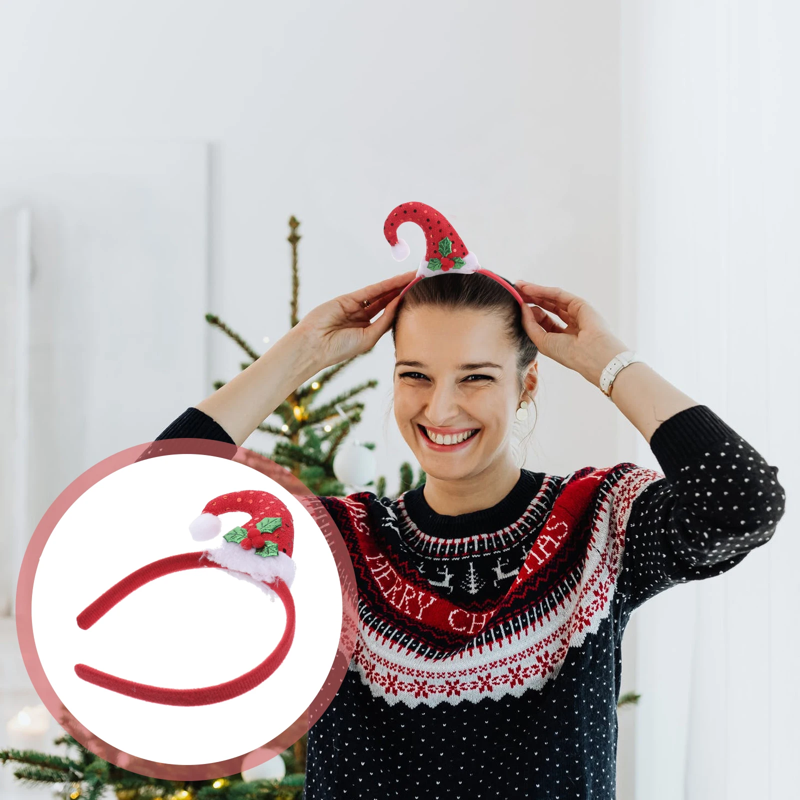 

1Pcs Christmas Headband Xmas Decor Gift Lightweight Comfy Festive Accessory for Party Favors Costume Photo Booth Red