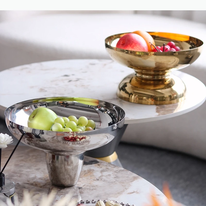

Golden/silver Fruit High Legged Storage Tray Snack Dessert Plate Fruits Plate Living Room Coffee Table Household Fruit Tray