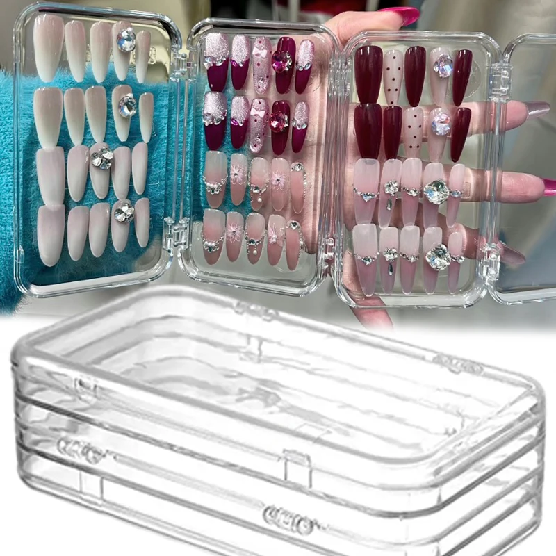 

Large Capacity 3-Fold Press-On Nail Storage Box Clear Plastic Nail Box Press-On Nails Organizer for Jewelry False Nails Display
