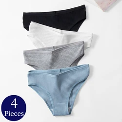 BZEL 4PCS/Set Cotton Women's Panties Simple Striped Underwear Breathable Comfortable Briefs Sexy Lingerie Cozy Sports Underpants