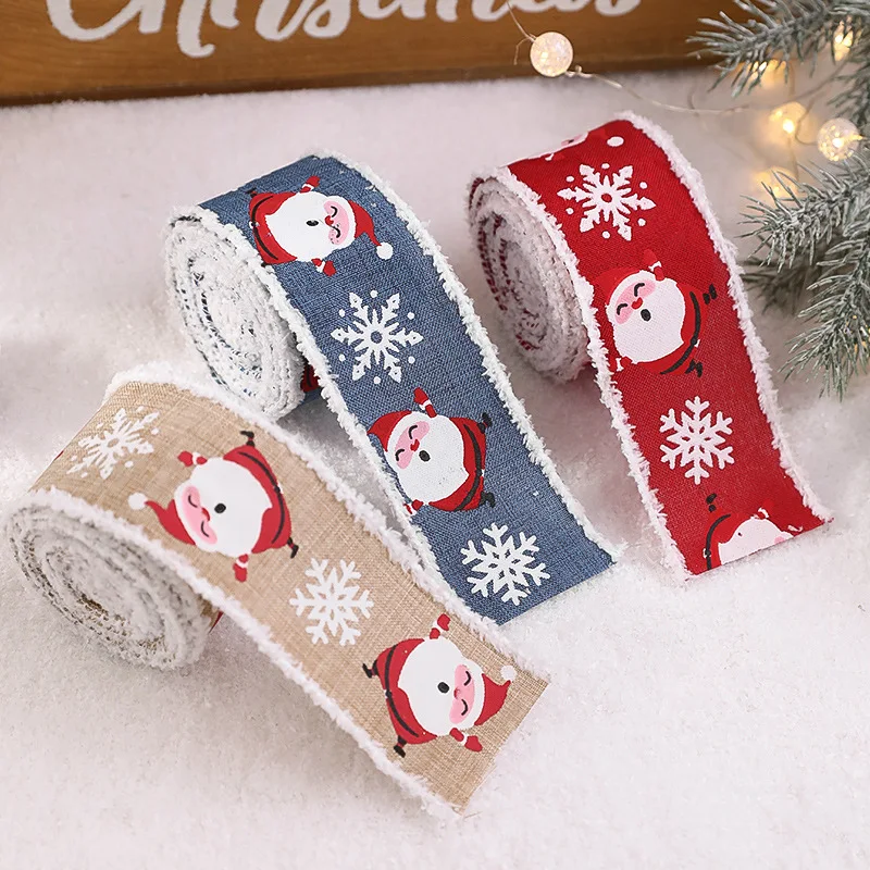 New Plush Imitation Linen Santa Claus Snowflake Webbing Ribbon Christmas Gift Box Packaging Decoration Рождественская Лента