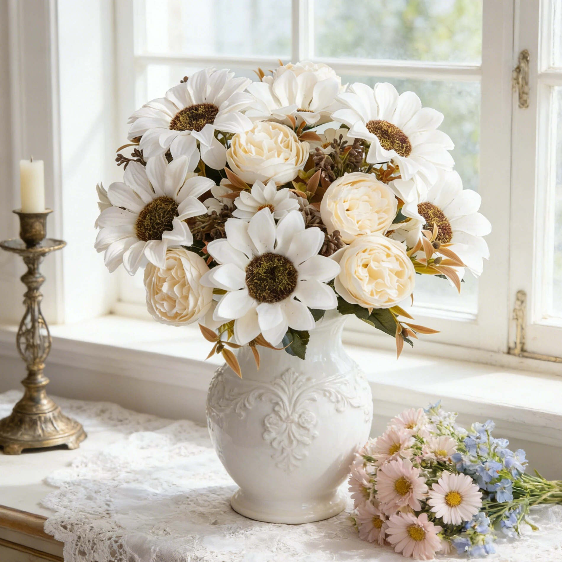 6 Stück Künstliche Blumen aus Seide, Hängende Sonnenblumen, Festkranz, Hochzeitsstrauß, Dekoration für Zuhause, Zimmer, Vasen, Fensterbänke, Herbstdekoration – Detail 2