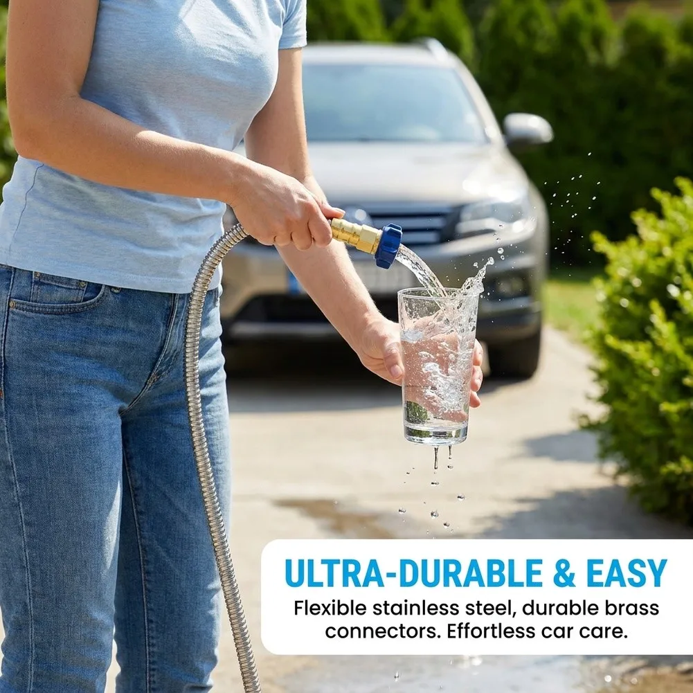 For Driveway Cleaning 1FT Portable Garden Hose Nozzle With Leak Prevention Flexible Garden Tubing Stainless Steel Construction