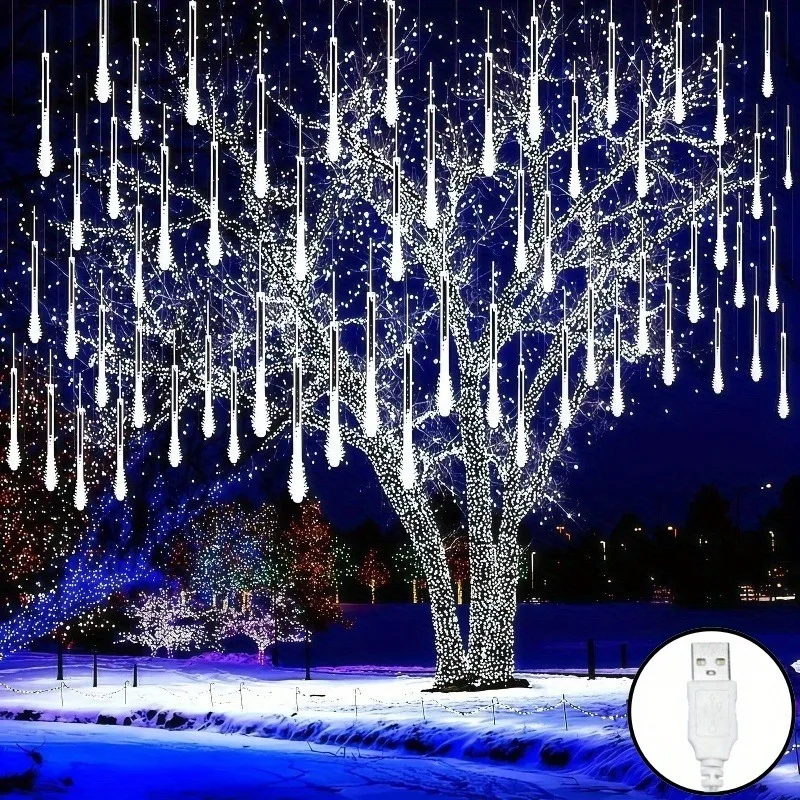 8 tubos alimentados por USB 192/288 LED luces de cadena de lluvia de meteoritos para Halloween árbol de Navidad Fiesta al aire libre decoración de boda