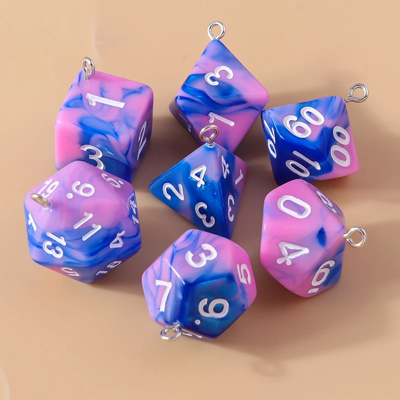 Leslie 7pcs/set Colorful Different Number Acrylic Dice Charms Game Props Multi-faceted Digital Dice for DIY Jewelry Making