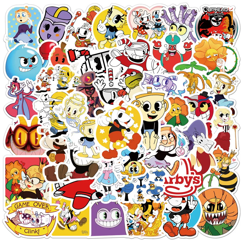 50Pcs Shooting Game Cup Head Adventure Graffiti Stickers For Skateboard Suitcase Guitar Kettle Deco Laptop Skin Waterproof Phone