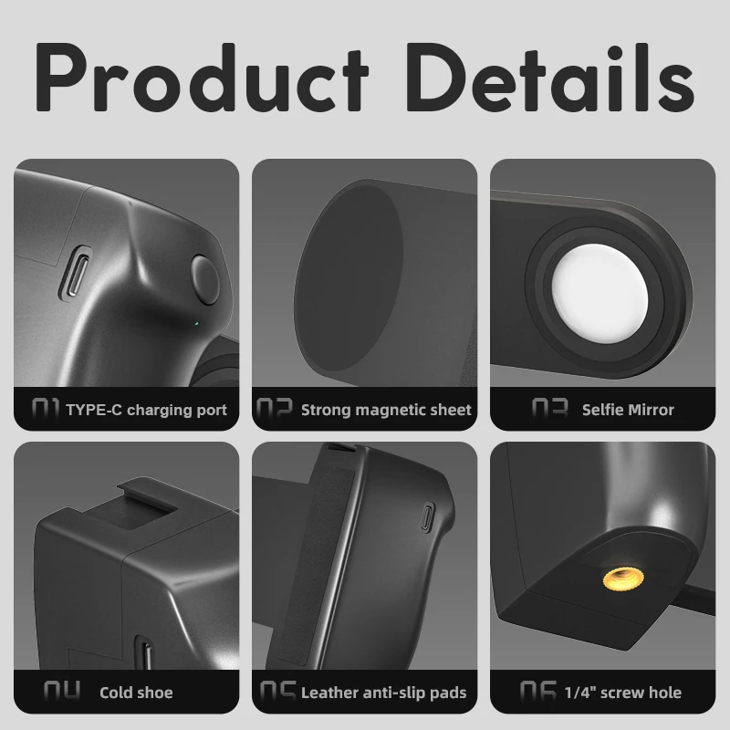 Magnetic MagSafe Phone Hand Grip Magsafe Handheld Bluetooth Remote Control Selfie Handle Phone Tripod Mount for iPhone 16 Vlog - view 5