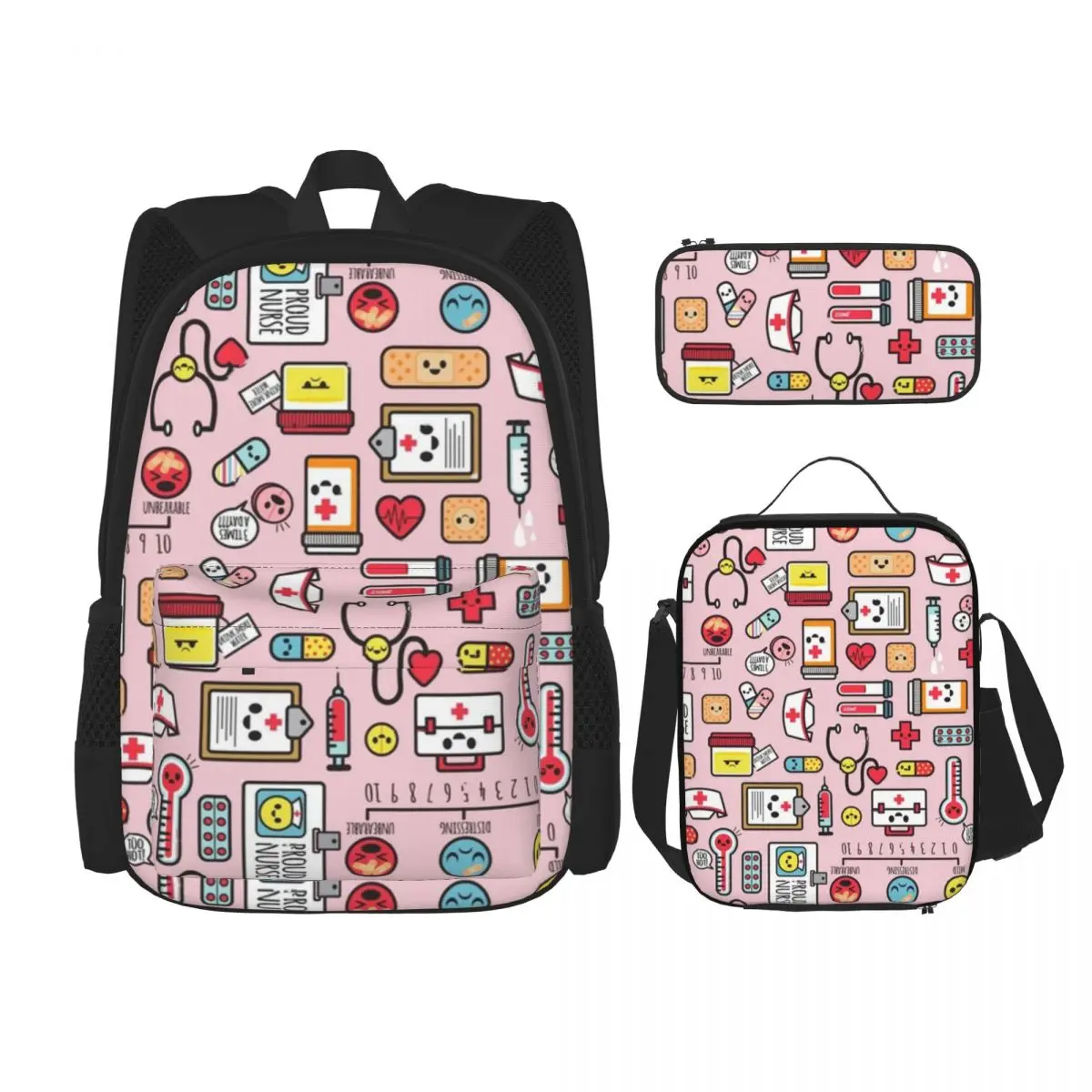 Nurse Mode Backpacks Students Bookbag School Bags Rucksack Lunch Bag Pen Bag Three-Piece Set