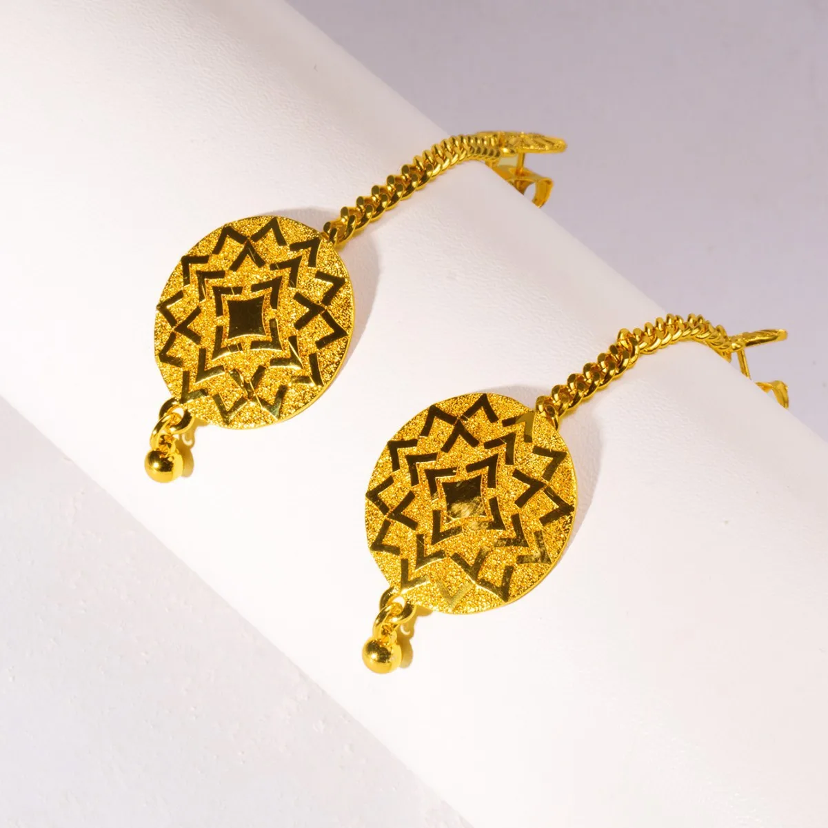 9999 gold long fringed earrings - African Nigerian ear ornaments