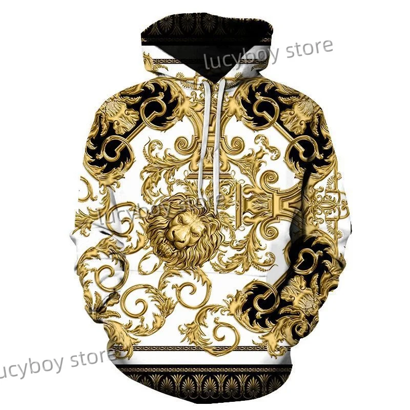 Men Gold Chain Print Loose Hoodies Street Fashion Hoodie Mens Long Sleeve Harajuku Graphic Hooded Sweatshirts Tops Men Clothing