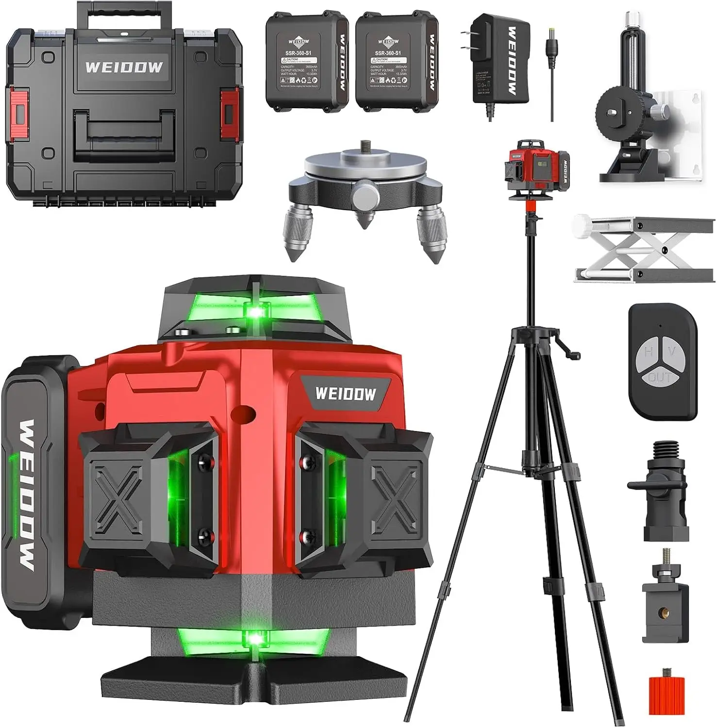 

Self-Leveling Green Laser Level with Tripod, 4x360° Coverage, Includes 2 Lithium Batteries for Home Projects