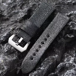 Handmade Pearl Fish Skin Strap 20MM 22MM 24MM Black Thick Soft Watch Accessory Genuine Leather Bracelet