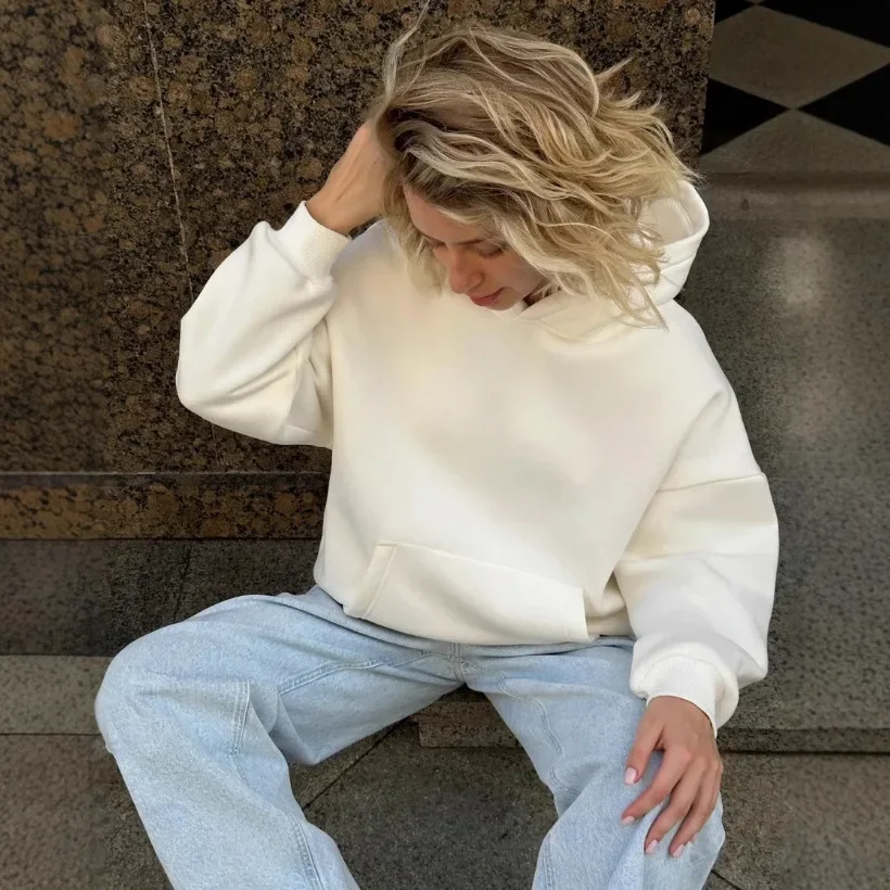 

XS-2XL Casual Solid Hoodies Women Autumn Winter Hooded Sweatshirts Loose Clothes Female Long Sleeve Pullover Tops Streetwear