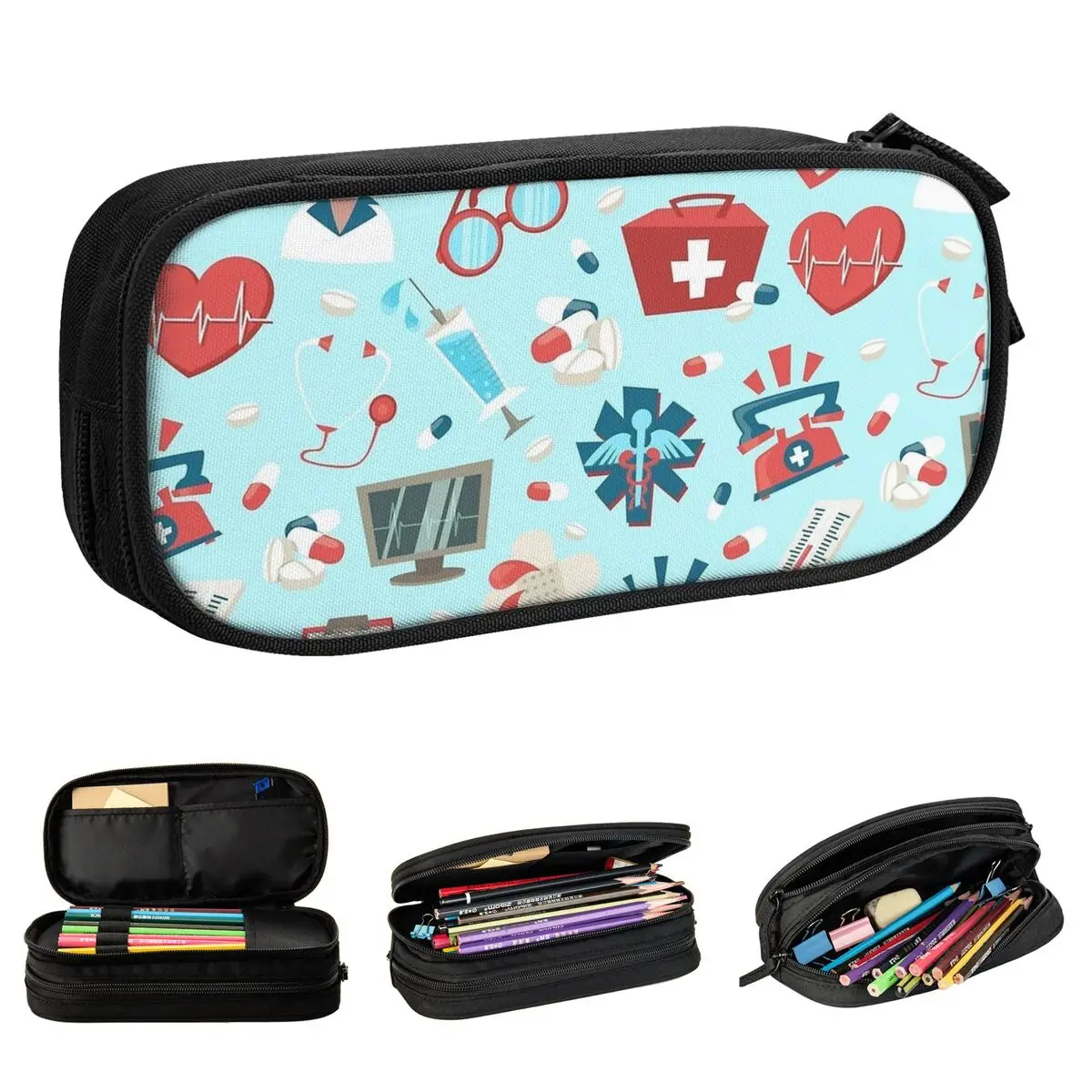 Trousse à crayons de dessin animé pour fille et garçon, outils d'infirmière, boîte à stylos, sac de grande capacité, cadeaux scolaires pour étudiants, papeterie