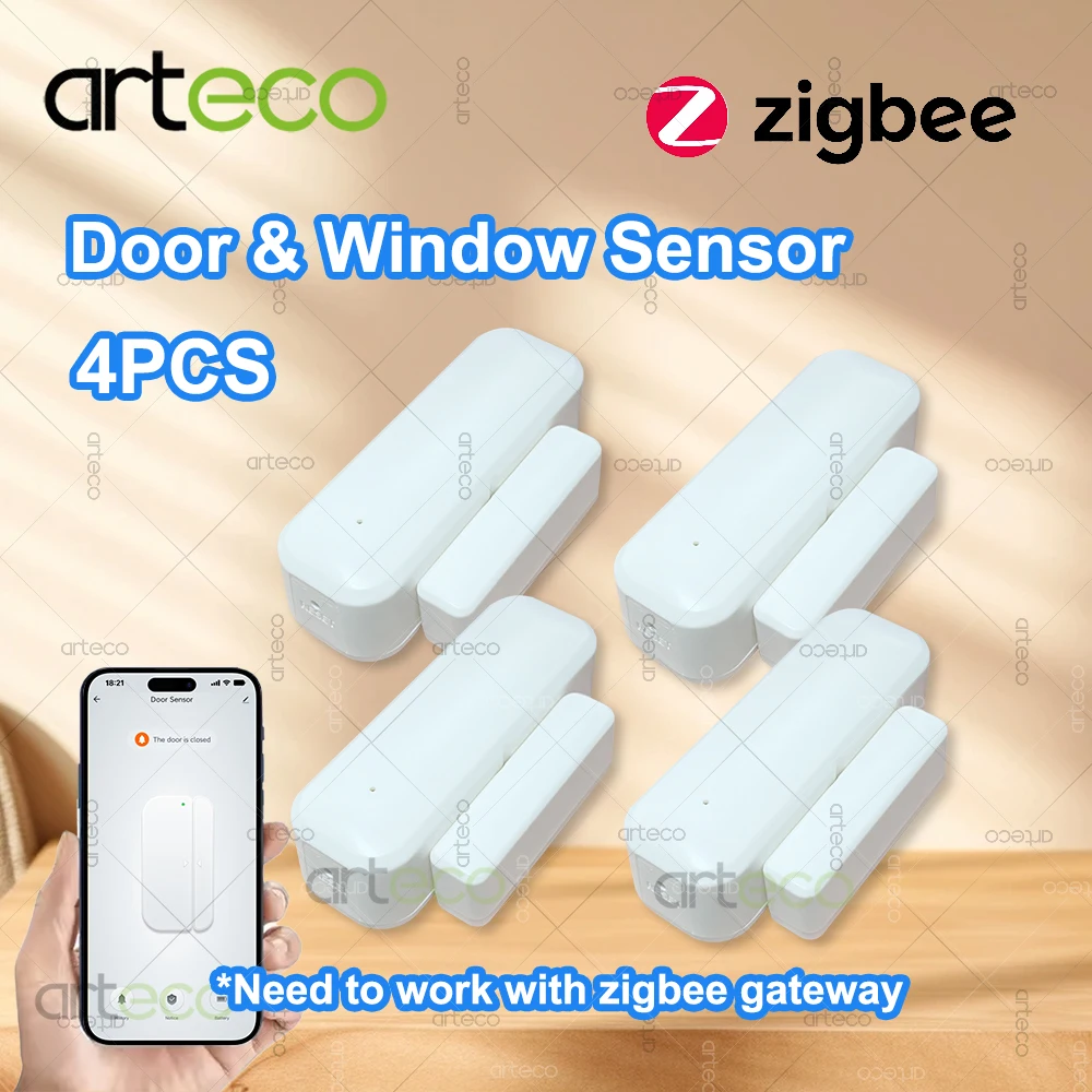 4Pcs Zigbee Door Window Sensor Smart Home Security Burglar Wireless Window Open Closed Detector Works With Gateway Zigbee2MQTT