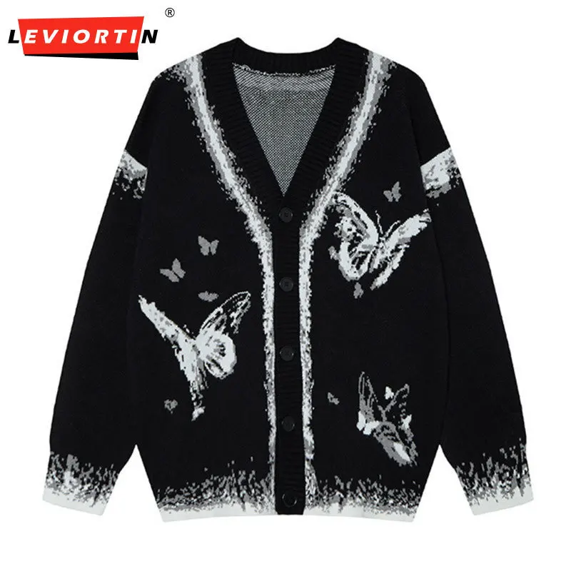 

Осень/зима мужской американский High Street дизайн бабочки с v-образным вырезом вязаный кардиган ленивый стиль свободный и универсальный повседневный свитер