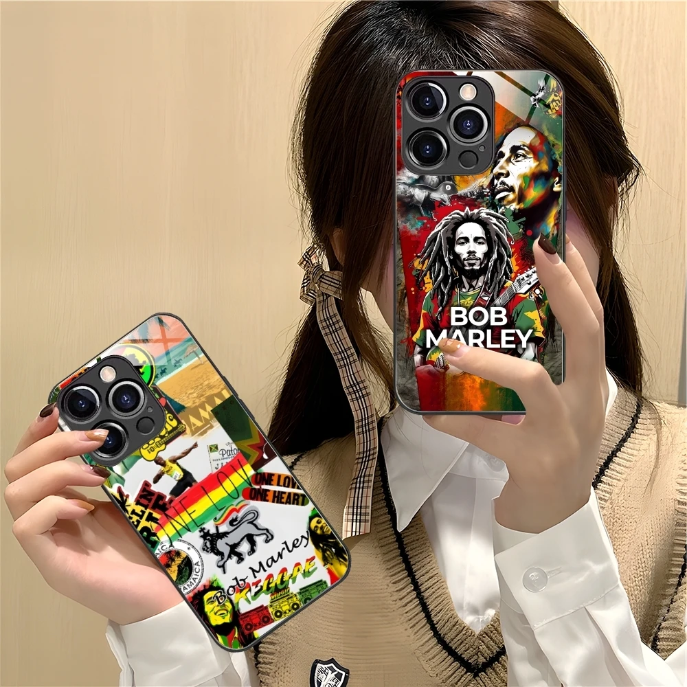 Reggae Bob Marley Mobile Cell Phone Case for iPhone 16 15 14 13 12 11 X XR XS 8 Pro Max Plus Mini PC Glass Phone Cover Shell