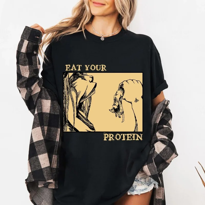 Attack on The Giant Pattern T-shirt, Eat Your Protein Anime T-shirt Men's T-shirt Summer New Unisex