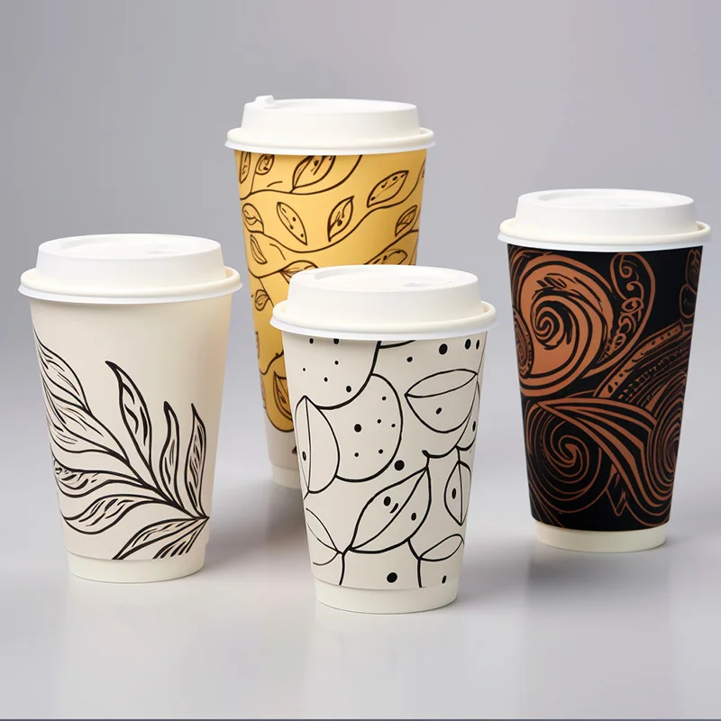 Disposable Double Wall Coffee Paper Cup Lid, Custom Logo, Biodegradable Plastic Yogurt Craft, 1000PCs, 8oz 10oz 14oz 16oz 22oz