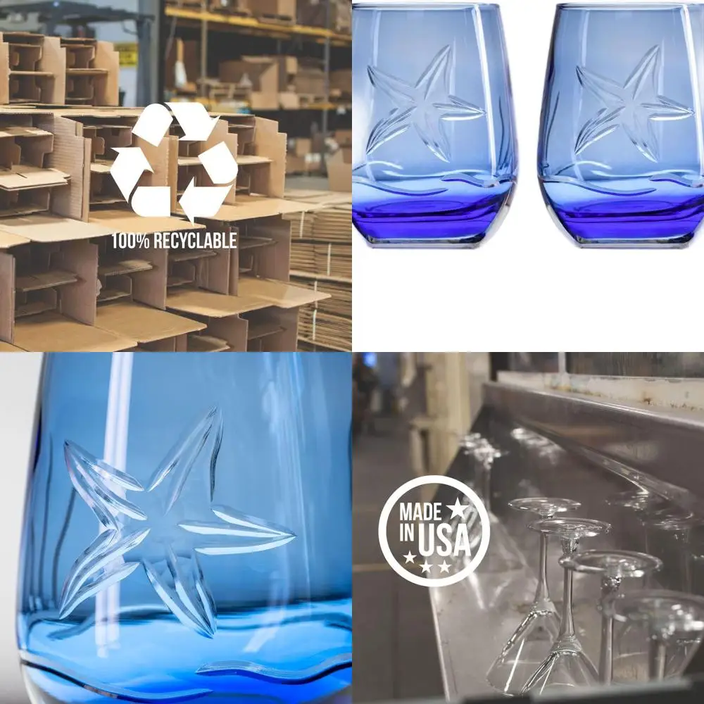 

Набор из 2 бокалов для вина без ножки, 440 мл, с гравировкой в виде морских звезд, синие, без свинца, сделано в США