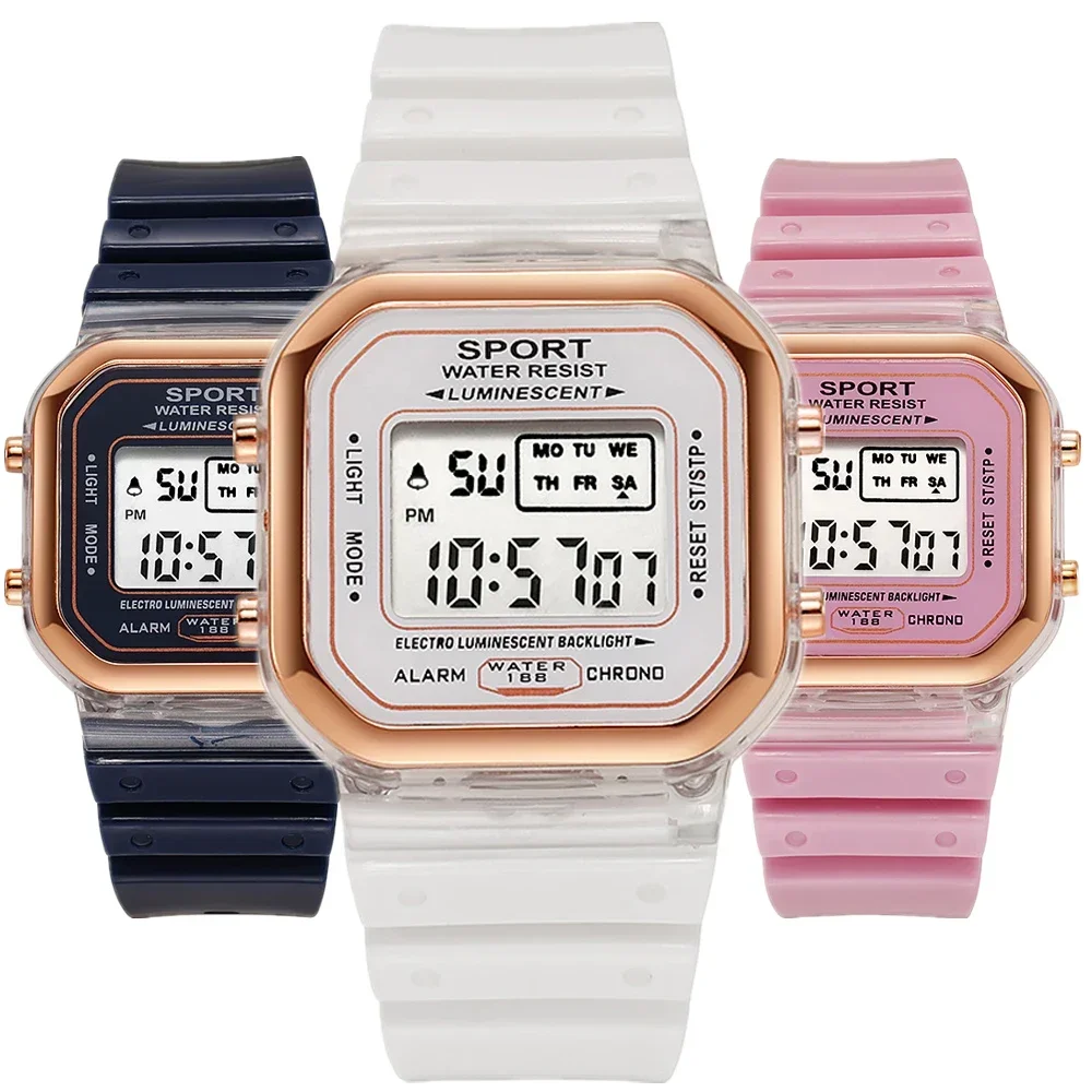 Montre Électronique Transparente pour Étudiant, Marque de Mode, Multicolore, LED, dehors, Étanche, Cadeau