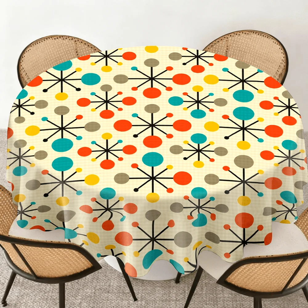 1 round tablecloth, vintage decorative polyester tablecloth, beige bottom with fine checkered