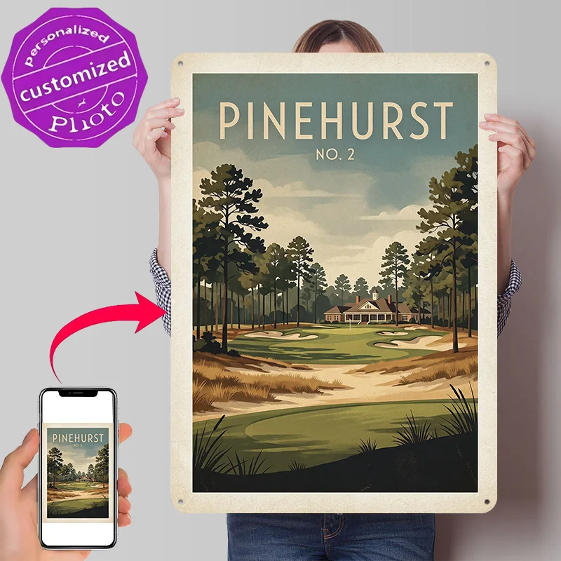 Pinehurst No. 2 Golf Course Vintage 3D Texture Metal Poster Customized Wall Art Tin Sign Gift for Mancave Decoration Room Decor
