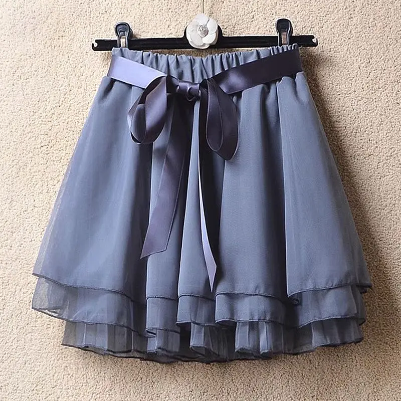 تنورة صيفية بيضاء كاواي موضة 2026 للسيدات تنانير قصيرة من الشيفون بقصة ضيقة تنانير Giris تناسب كل مباراة مرنة عالية الخصر باللون الأسود Faldas #1