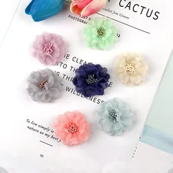 10Pcs 4CM Handmade Chiffon Multilayer Fabric Cored Flowers For DIY Hair Accessories Hats Headband Wedding Dress Decoration