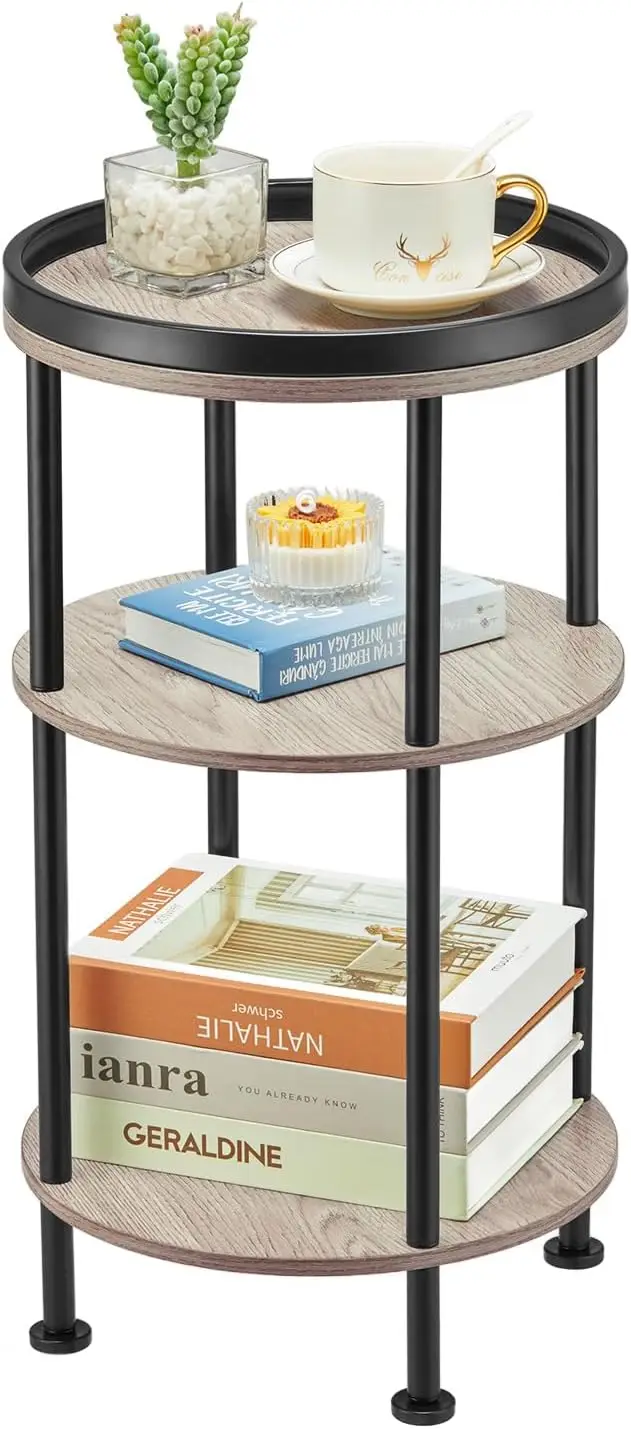 

Side Table, Small Round Side Table for Small Spaces, 3-Tier Round Accent Table Slim Side Table, Modern Sofa End Table Co