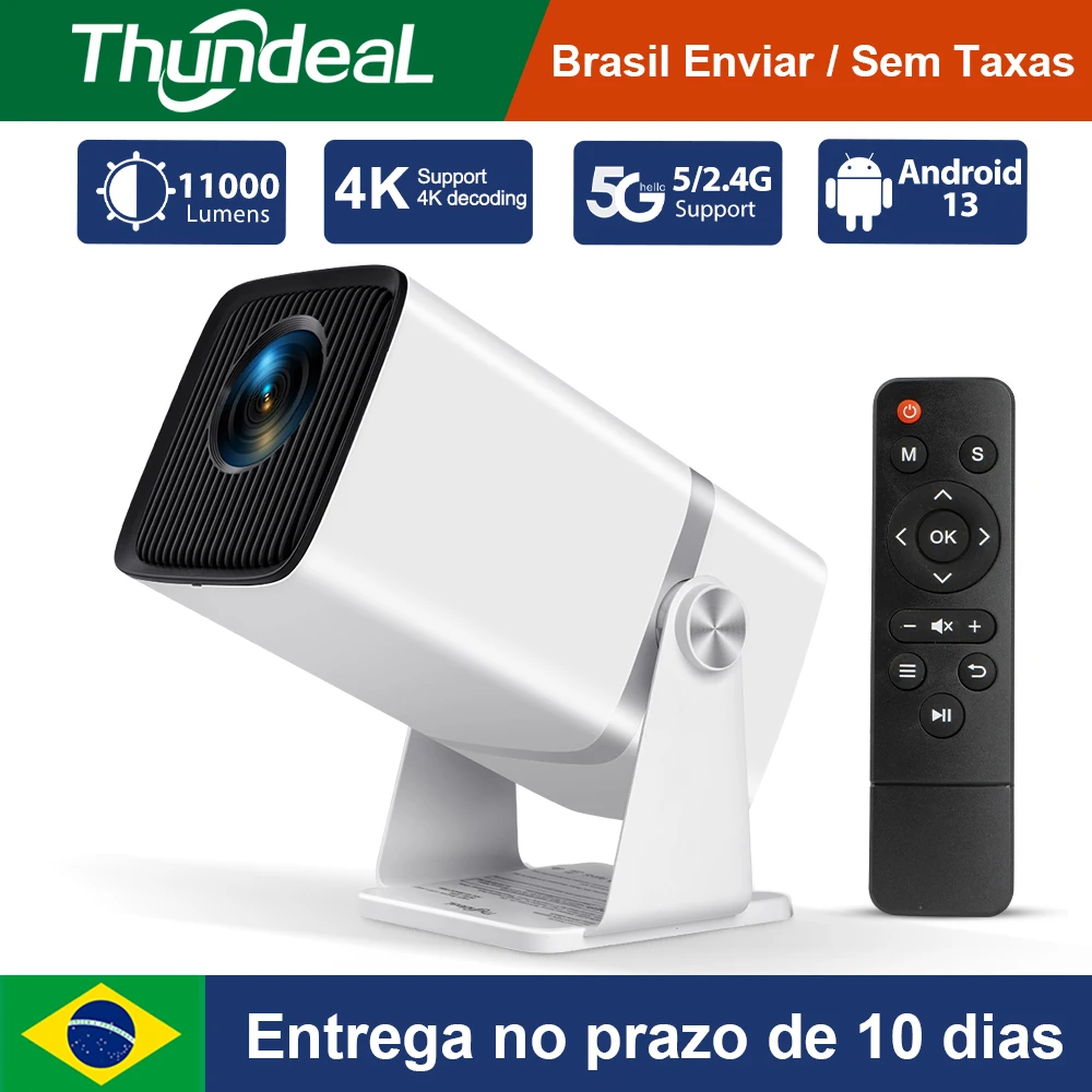 Projetores no brasil Projetor inteligente ThundeaL Suporte 4K Full HD FHD TD80W com Android WiFi 3D para cinema em casa mini projetor de imagem portátil TD80 para apresentações e visualização de vídeos em 3D PK HY320