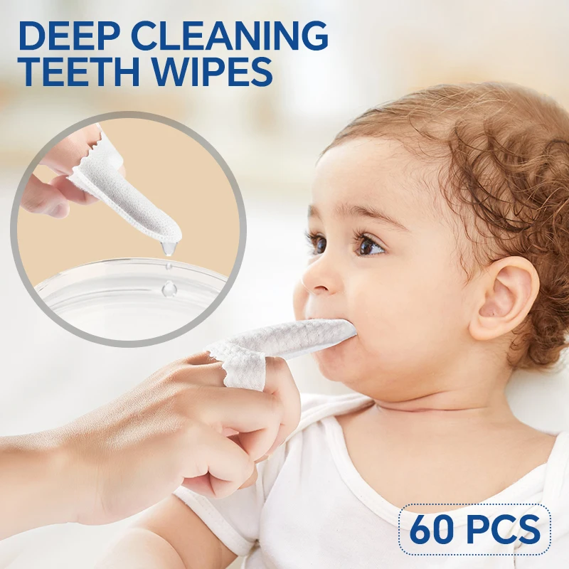 60 pcs Deep Cleaning Teeth Wipes set Baby Finger Brush For Boys Girl Health Hot Sale Cleaning Oral Hygiene Care Tool