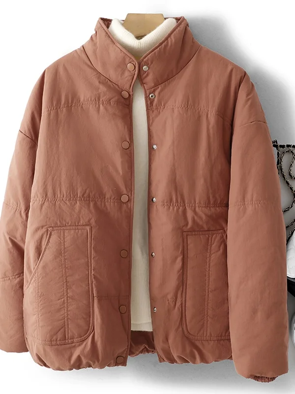 

Женское легкое пуховое хлопковое пальто, зимнее вязаное пальто с воротником-стойкой, свободная посадка, модное универсальное теплое пальто, верхняя одежда