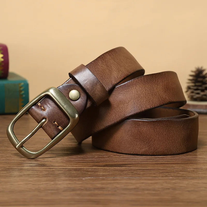 

Vintage pure cowhide belt, trendy genuine leather pin buckle, versatile for men and women