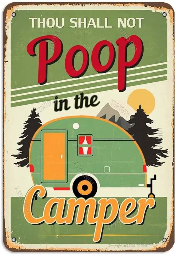 Thou Shall Not Poop In The Camper Tin 8 X 12 Inch Vintage Look Decoration Poster Sign for Home Room Farmhouse Garden Outdoor Yar
