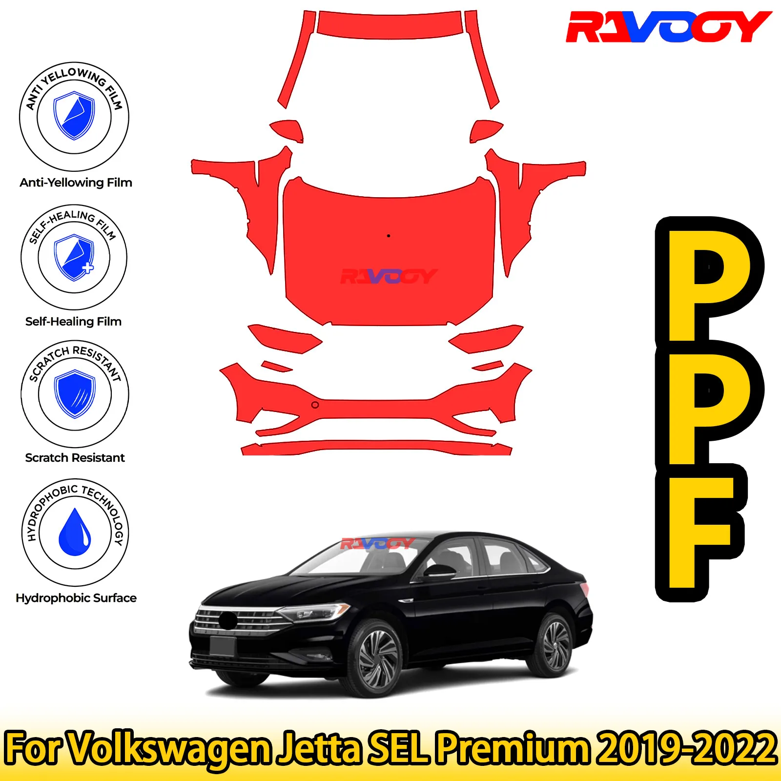 

For Volkswagen Jetta SEL Premium 2019-2022 Glossy Matte Black Precut front PPF Kit Paint Protection Film