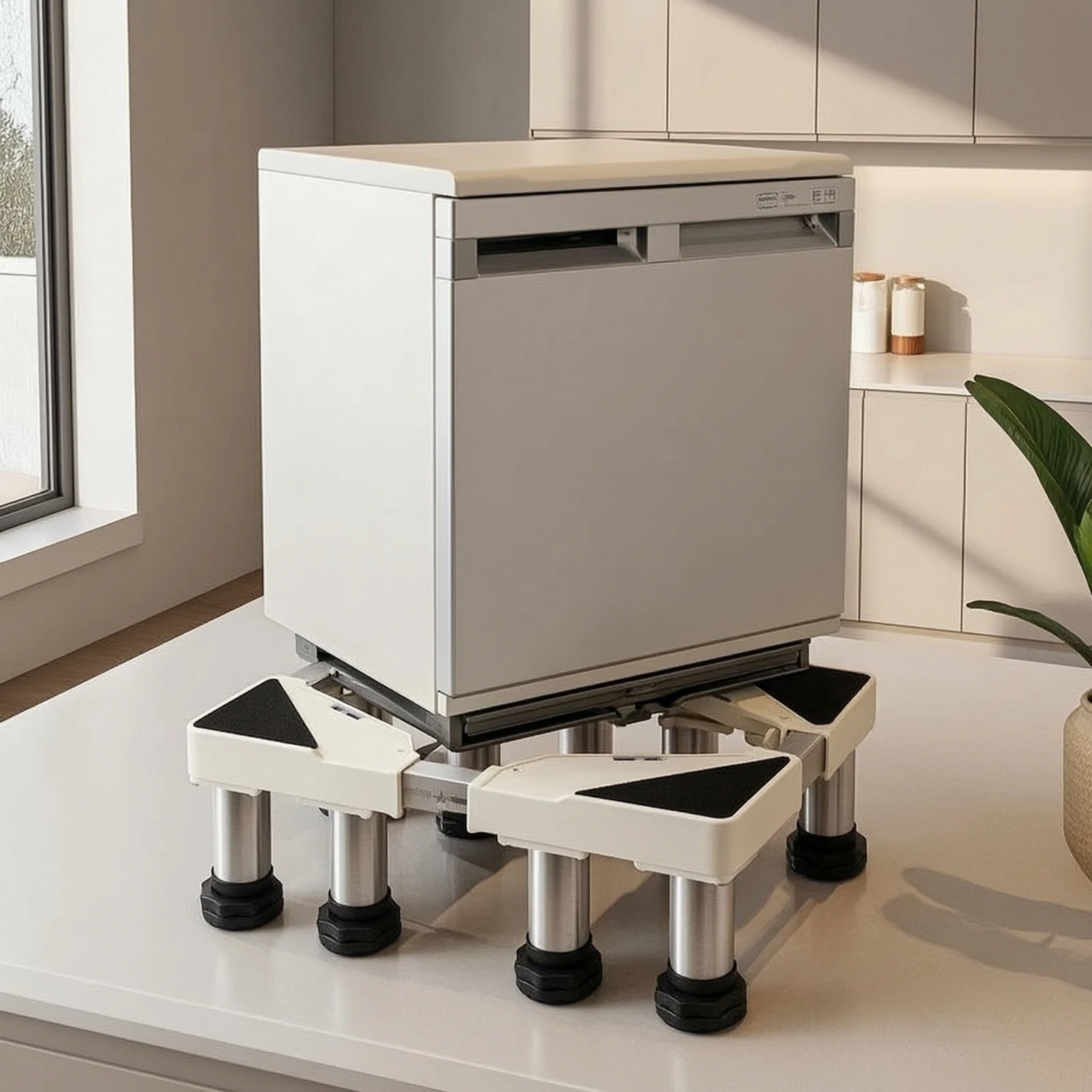 Dishwasher Pedestal Slimline Dishwasher Stand with Adjustable Feet Base Expandable Riser Ventilated for Kitchen Countertop