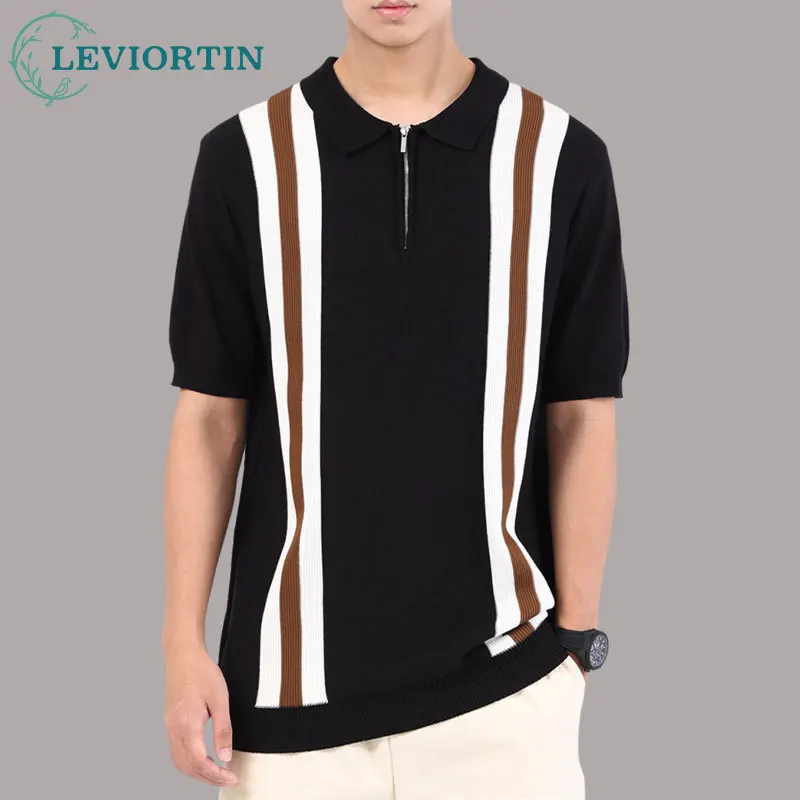 

Мужская трикотажная рубашка-поло из ледяного шелка, высококачественная мужская футболка-поло с цветными блоками и короткими рукавами, деловая футболка, летняя одежда