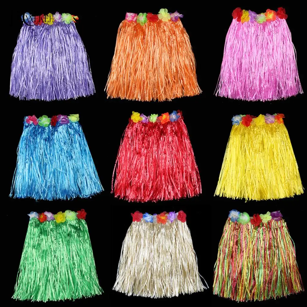 

9 Colors Plastic Fibers Kid Grass Skirts Hula Skirt Hawaiian costumes 40CM Girl Dress Up