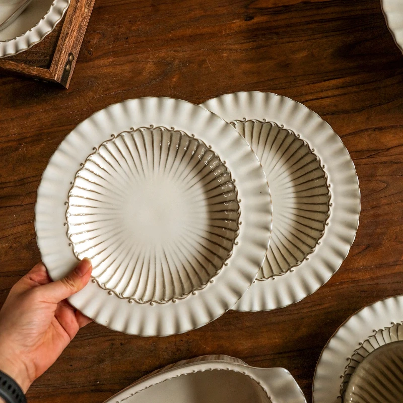 Антикварная рельефная керамическая чаша и тарелка в европейском стиле, набор бытовых тарелок с димсам, тарелка в западном стиле, тарелка для супа, миска, кухонная техника