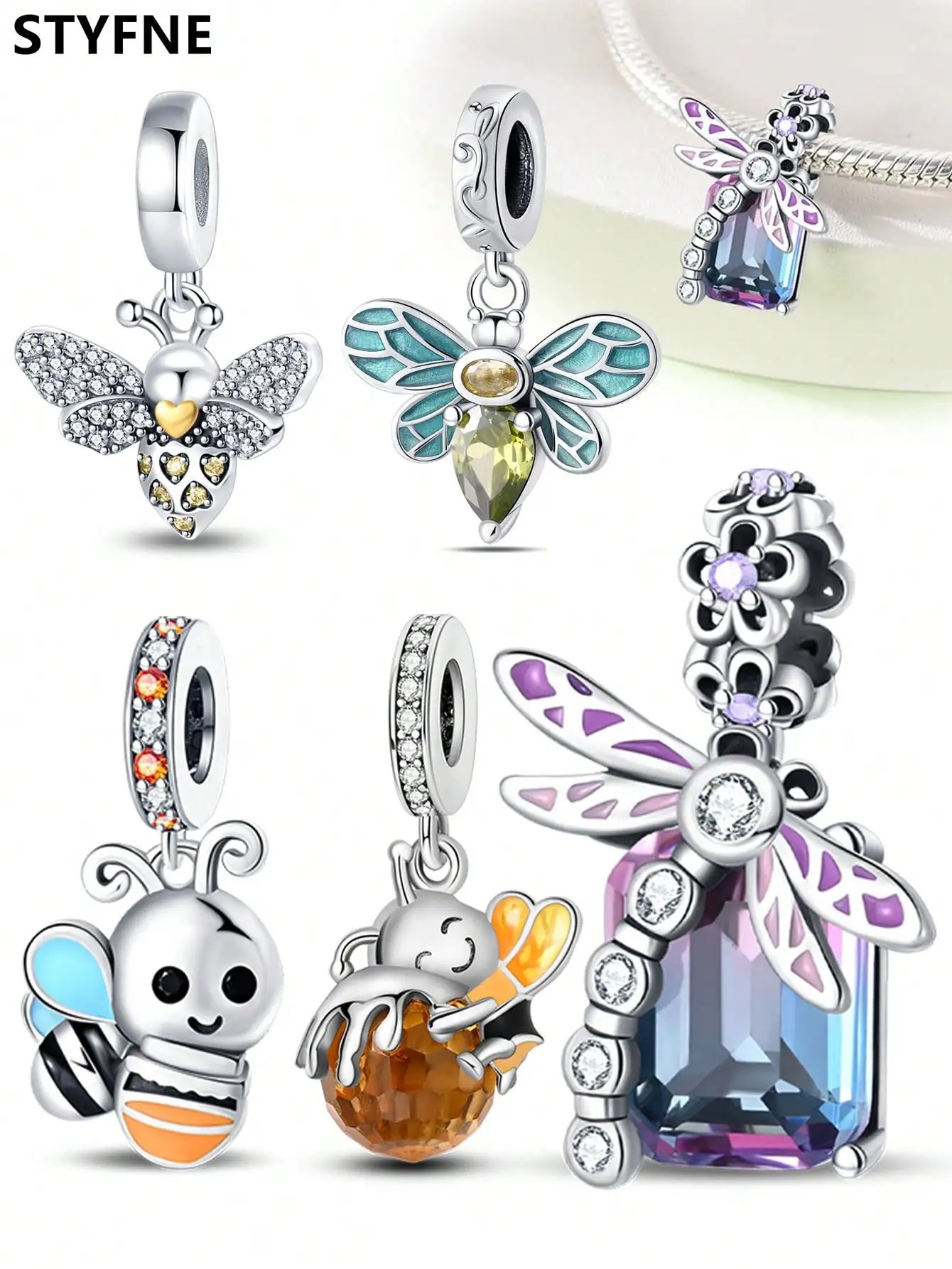 Charms Plata Cute Bees and Dragonflies Beads Charm Silver Plated Fit Charms Original Bracelet for Jewelry Making DIY Charm