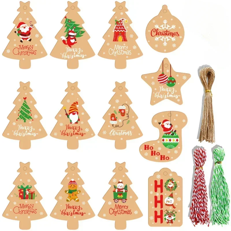 

100/150pcs Merry Christmas Kraft Paper Tags Xmas Tree Hanging Label Navidad New Year Party Gift Card Decorations for Home