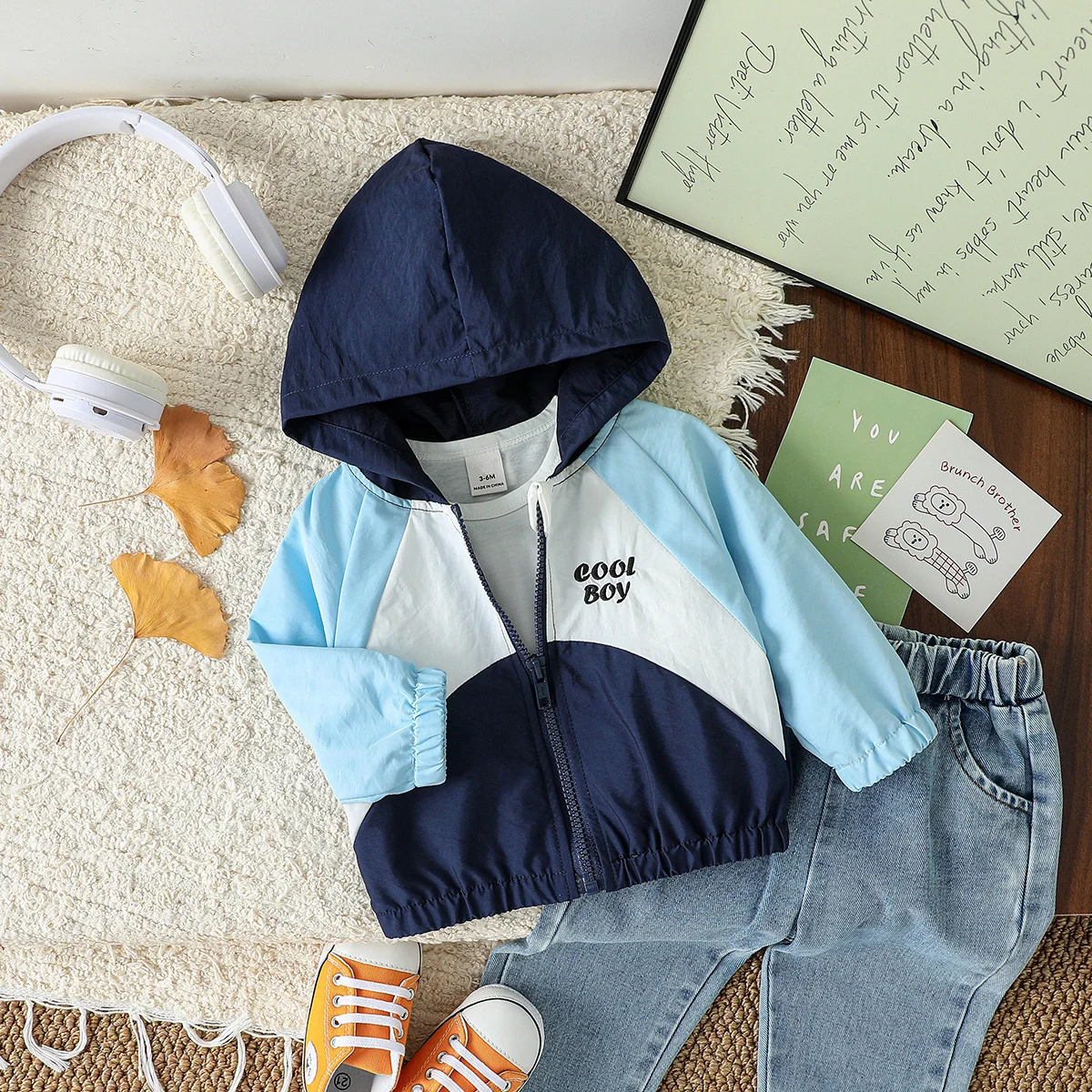Boys Spring Autumn Long Sleeve Coats Kids Jackets Toddler Hooded Windbreaker With Pocket Zipper Outerwear Clothes For 1-3Y