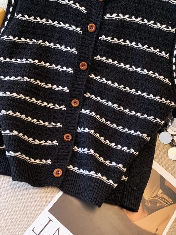   니트 가디건 베스트 여성용 헤비웨이트 컬러블로우 가을-겨울 패션 한국 스타일 스트레이트컷 실크 탑